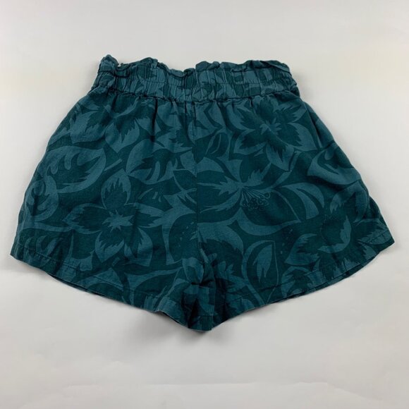 Madewell Dark Green Tropicale Floral Linen-Blend Pull-On Paperbag Shorts S - Picture 6 of 6